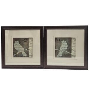 Set of‎ 2 Framed Bird Sheet Music Prints Vintage Style Wall Art Made in USA